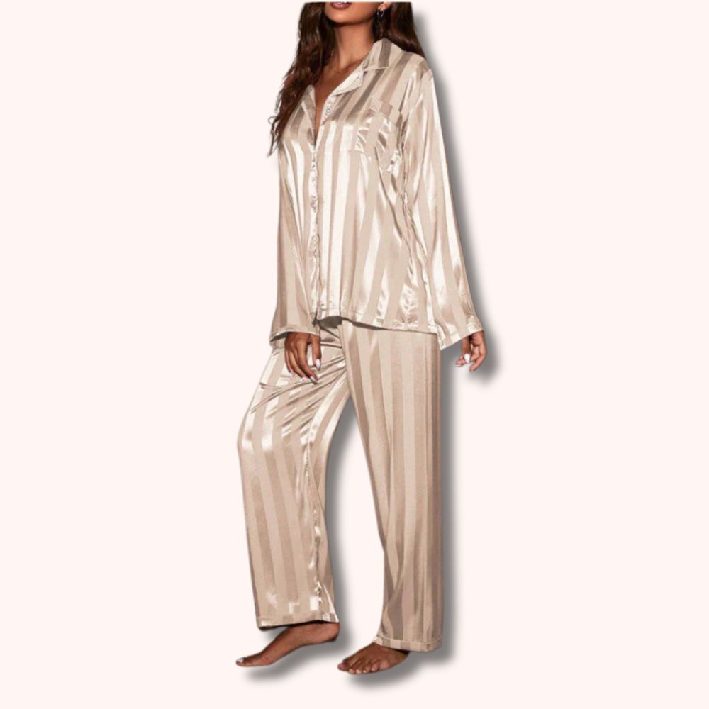 Plus Size Glossy Stripe Sleepwear Set in Lightweight Fabric